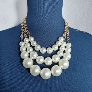 3 Gold Chain Strand and Pearl Necklace Set